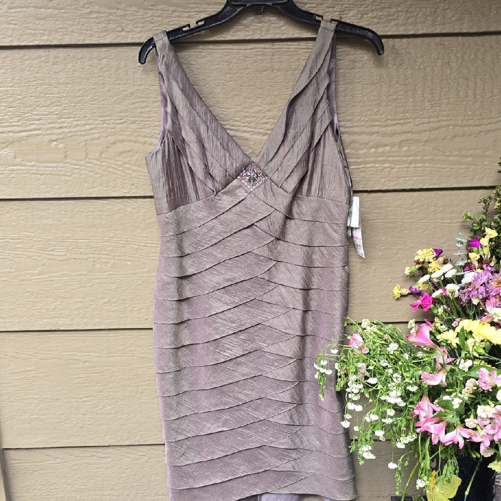 Jones New York Sleeveless Special Occasion Dress Embellished Iridescent Olive 10